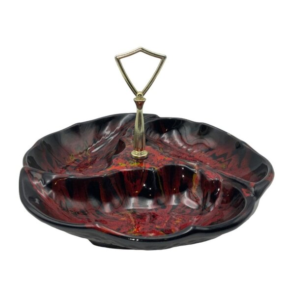 The Original California Pottery Vintage Divided Serving Tray With Brass Handle - Picture 2 of 13